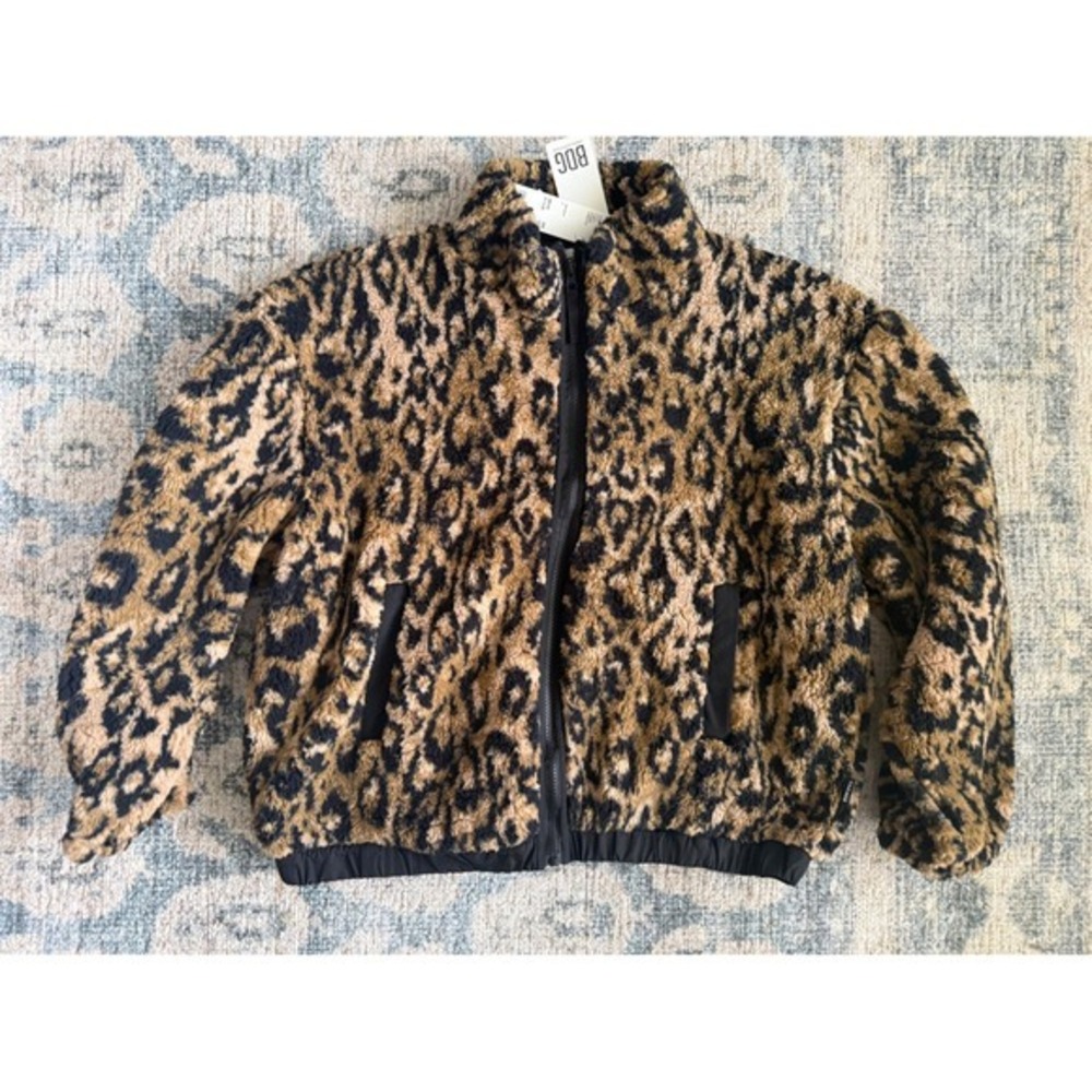 BDG Urban Outfitters Olive Leopard Print‎ Womens Fleece Zip-Up Jacket Large NWT